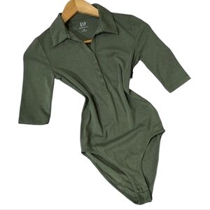 NWOT GAP Forest Green Button-Up Bodysuit 3/4 sleeve Sz L